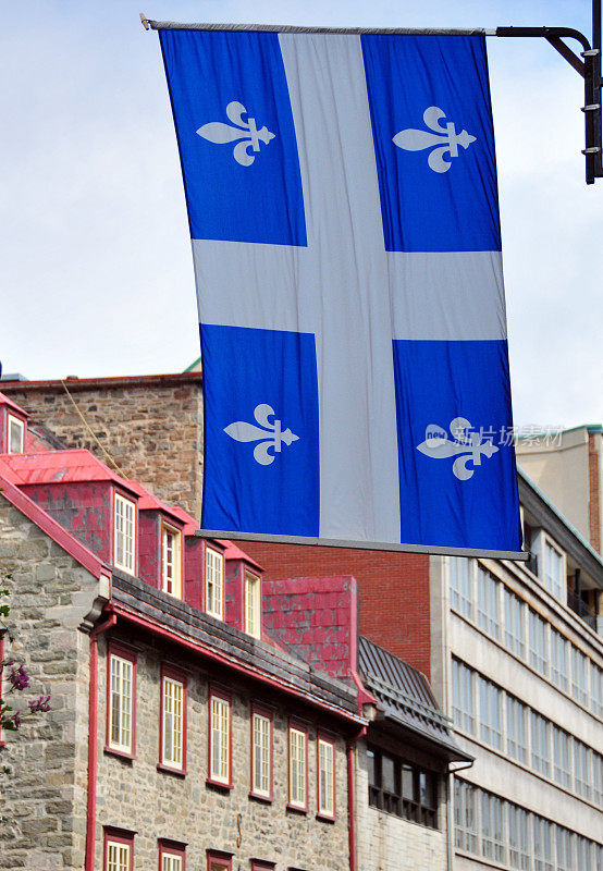 Quebec flag on Saint-Jean street, Québec City, Quebec, Canada